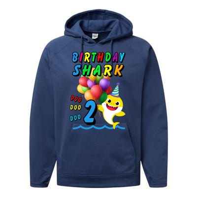 Baby Cute Shark Birthday Boy 2 Year Old Performance Fleece Hoodie