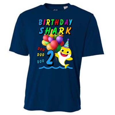 Baby Cute Shark Birthday Boy 2 Year Old Cooling Performance Crew T-Shirt