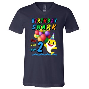 Baby Cute Shark Birthday Boy 2 Year Old V-Neck T-Shirt