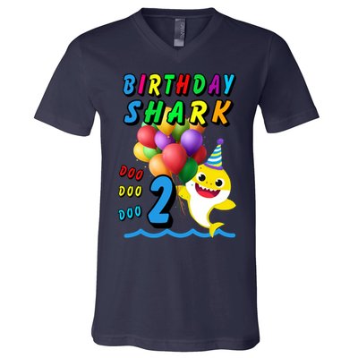 Baby Cute Shark Birthday Boy 2 Year Old V-Neck T-Shirt