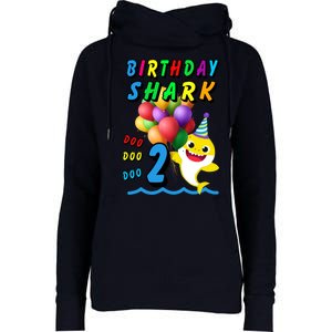 Baby Cute Shark Birthday Boy 2 Year Old Womens Funnel Neck Pullover Hood