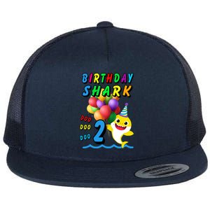 Baby Cute Shark Birthday Boy 2 Year Old Flat Bill Trucker Hat