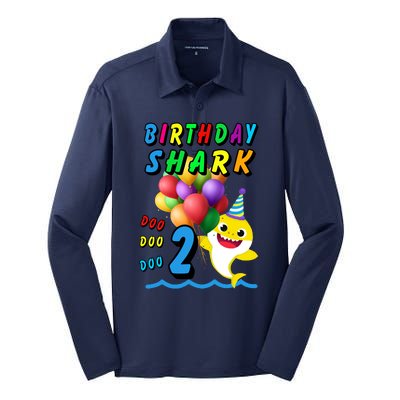 Baby Cute Shark Birthday Boy 2 Year Old Silk Touch Performance Long Sleeve Polo