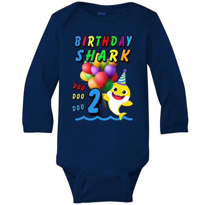 Baby Cute Shark Birthday Boy 2 Year Old Baby Long Sleeve Bodysuit