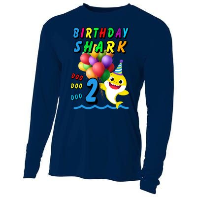 Baby Cute Shark Birthday Boy 2 Year Old Cooling Performance Long Sleeve Crew