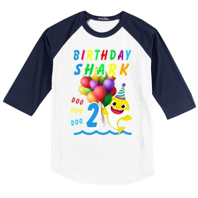 Baby Cute Shark Birthday Boy 2 Year Old Baseball Sleeve Shirt