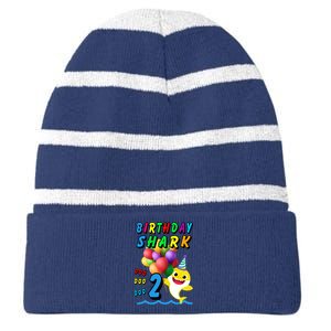 Baby Cute Shark Birthday Boy 2 Year Old Striped Beanie with Solid Band