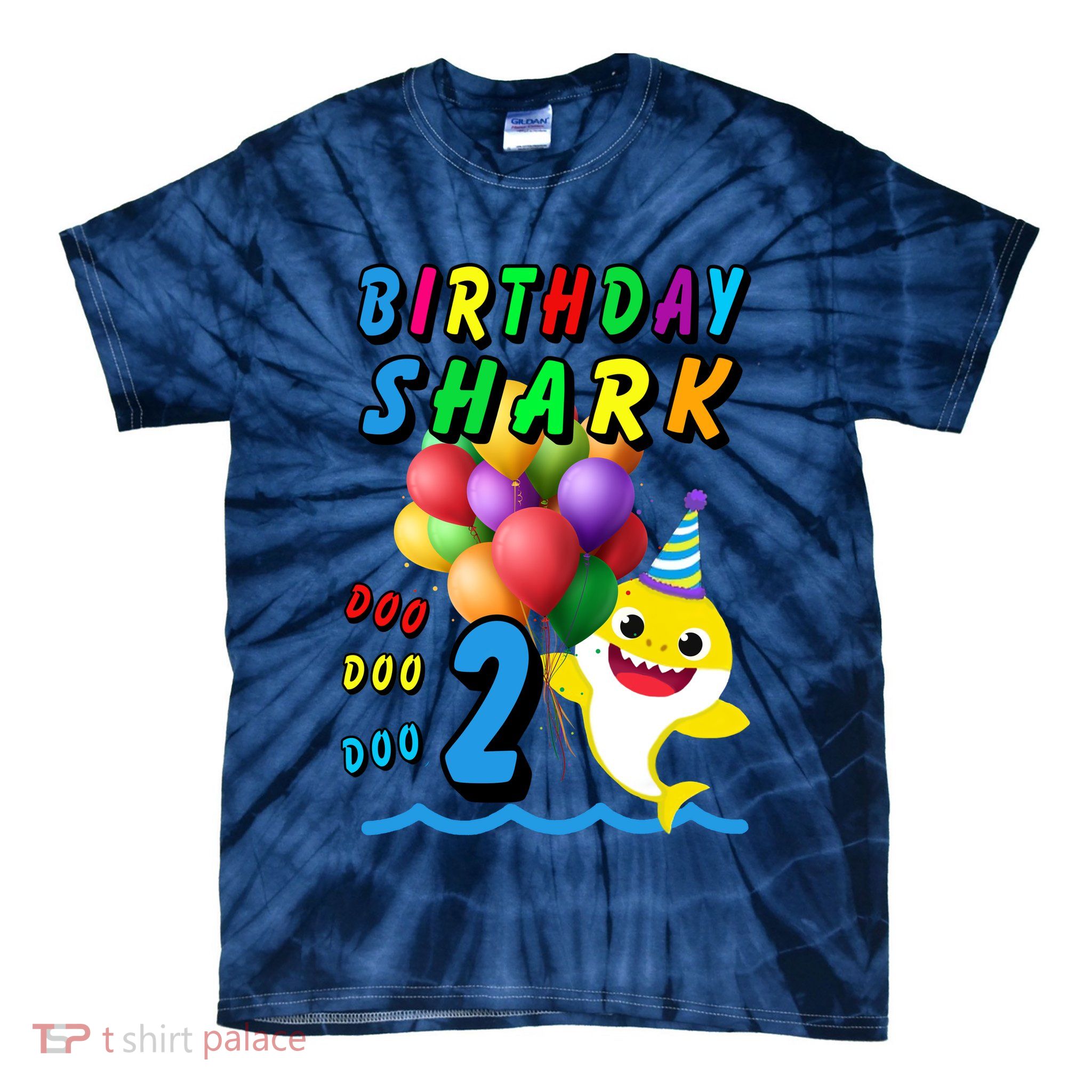 Baby Cute Shark Birthday Boy 2 Year Old Tie-Dye T-Shirt