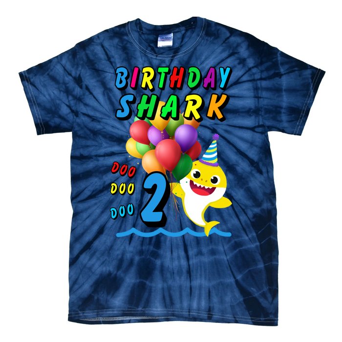 Baby Cute Shark Birthday Boy 2 Year Old Tie-Dye T-Shirt