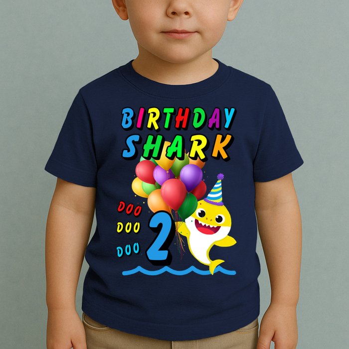 Baby Cute Shark Birthday Boy 2 Year Old Toddler T-Shirt