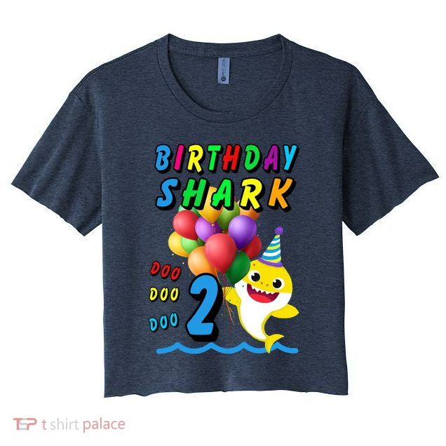 Baby Cute Shark Birthday Boy 2 Year Old Women's Crop Top Tee