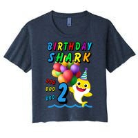 Baby Cute Shark Birthday Boy 2 Year Old Women's Crop Top Tee