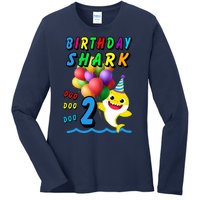 Baby Cute Shark Birthday Boy 2 Year Old Ladies Long Sleeve Shirt