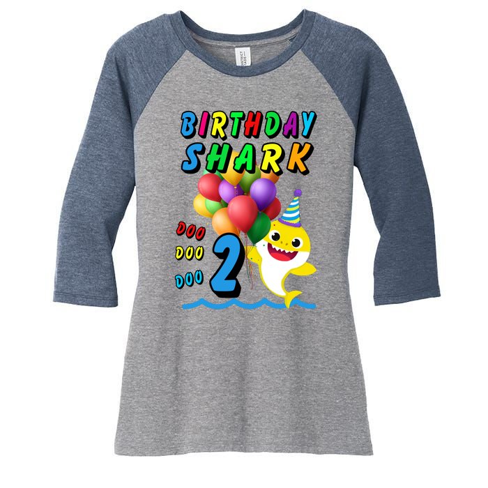 Baby Cute Shark Birthday Boy 2 Year Old Women's Tri-Blend 3/4-Sleeve Raglan Shirt