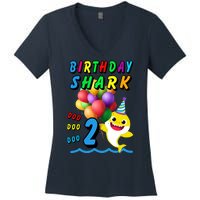 Baby Cute Shark Birthday Boy 2 Year Old Women's V-Neck T-Shirt