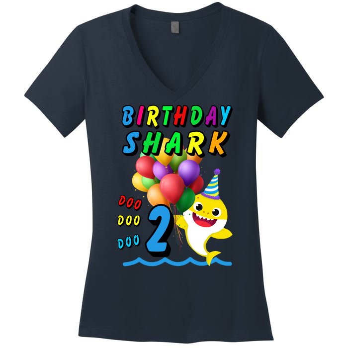 Baby Cute Shark Birthday Boy 2 Year Old Women's V-Neck T-Shirt