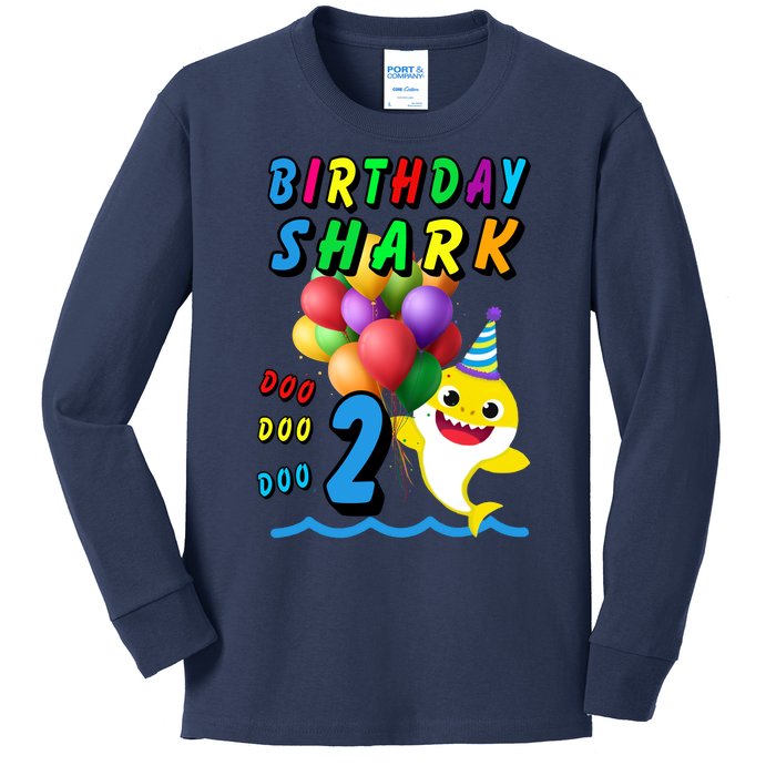 Baby Cute Shark Birthday Boy 2 Year Old Kids Long Sleeve Shirt