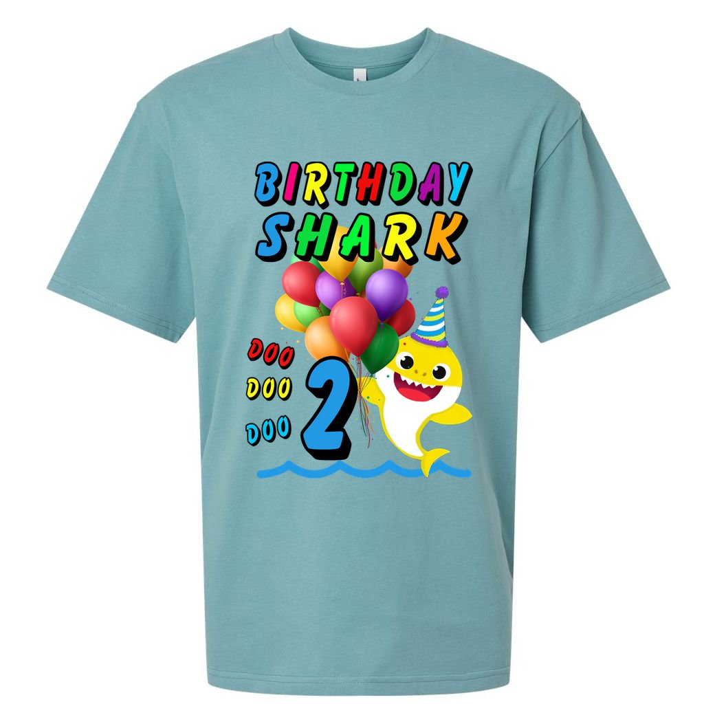 Baby Cute Shark Birthday Boy 2 Year Old Sueded Cloud Jersey T-Shirt