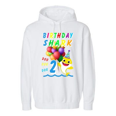 Baby Cute Shark Birthday Boy 2 Year Old Garment-Dyed Fleece Hoodie