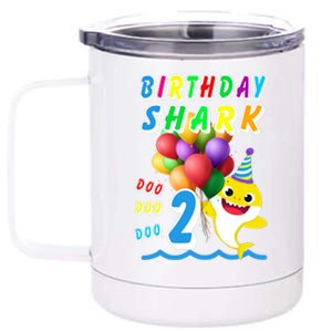 Baby Cute Shark Birthday Boy 2 Year Old 12 oz Stainless Steel Tumbler Cup