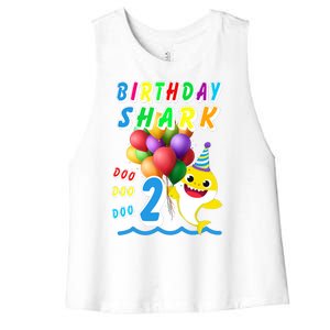 Baby Cute Shark Birthday Boy 2 Year Old Women's Racerback Cropped Tank