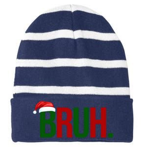 Bruh Christmas Santa Funny Striped Beanie with Solid Band