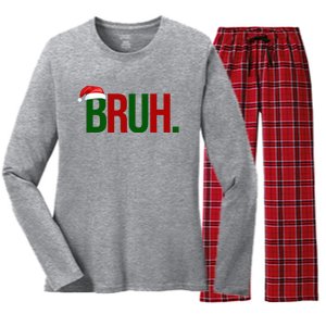 Bruh Christmas Santa Funny Women's Long Sleeve Flannel Pajama Set 