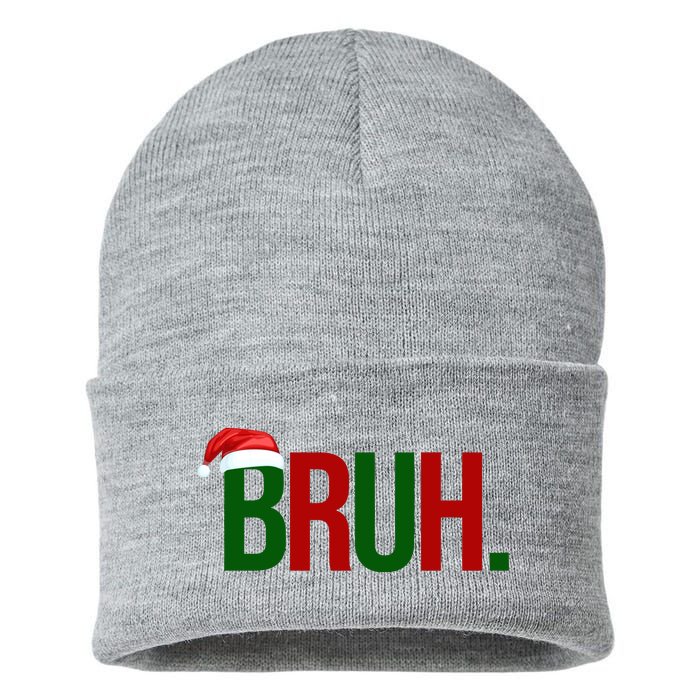 Bruh Christmas Santa Funny Sustainable Knit Beanie