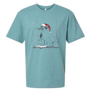 Black Cat Santa Hat Christmas Xmas Kitten Gift Sueded Cloud Jersey T-Shirt