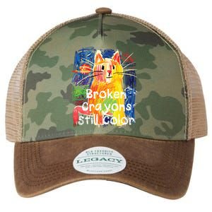 Broken Crayons Still Color Cat Teacher Legacy Tie Dye Trucker Hat