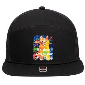 Broken Crayons Still Color Cat Teacher 7 Panel Mesh Trucker Snapback Hat