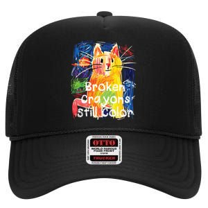 Broken Crayons Still Color Cat Teacher High Crown Mesh Back Trucker Hat