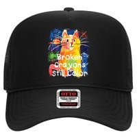 Broken Crayons Still Color Cat Teacher High Crown Mesh Back Trucker Hat