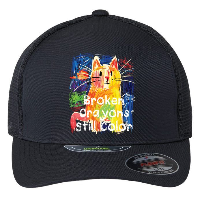 Broken Crayons Still Color Cat Teacher Flexfit Unipanel Trucker Cap