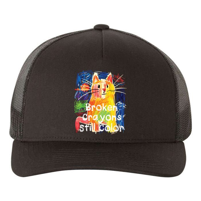 Broken Crayons Still Color Cat Teacher Yupoong Adult 5-Panel Trucker Hat