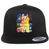 Broken Crayons Still Color Cat Teacher Flat Bill Trucker Hat