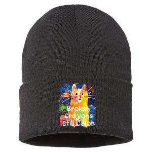 Broken Crayons Still Color Cat Teacher Sustainable Knit Beanie