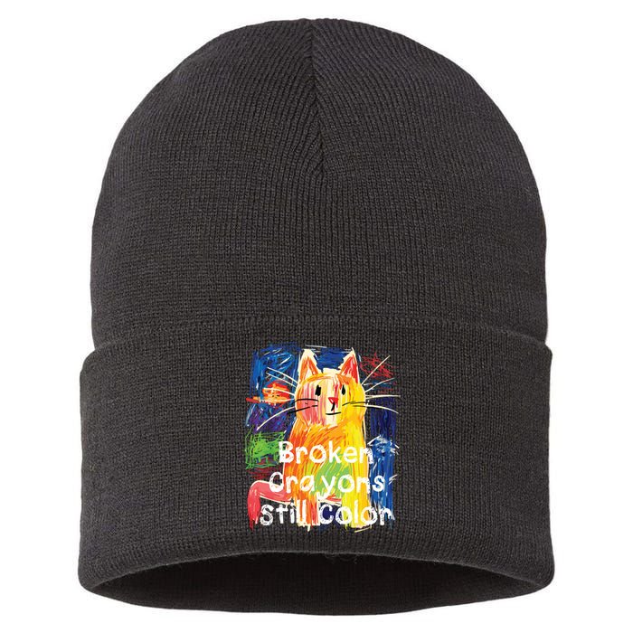 Broken Crayons Still Color Cat Teacher Sustainable Knit Beanie