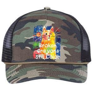 Broken Crayons Still Color Cat Teacher Retro Rope Trucker Hat Cap