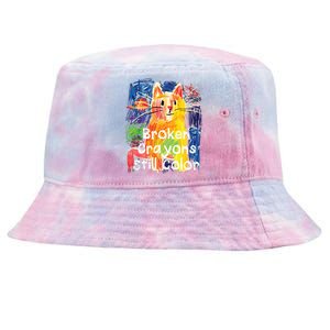 Broken Crayons Still Color Cat Teacher Tie-Dyed Bucket Hat