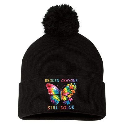 Broken Crayons Still Color Mental Health Matters Awareness  Pom Pom 12in Knit Beanie