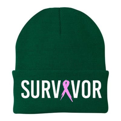 Breast Cancer Survivor Design WIth Pink Cancer Ribbon Knit Cap Winter Beanie