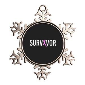 Breast Cancer Survivor Design WIth Pink Cancer Ribbon Metallic Star Ornament