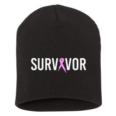 Breast Cancer Survivor Design WIth Pink Cancer Ribbon Short Acrylic Beanie