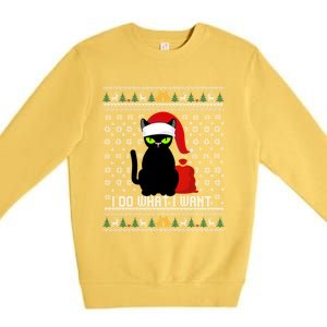 Black Cat Santa Hat I Do What I Want Ugly Christmas Cool Gift Premium Crewneck Sweatshirt