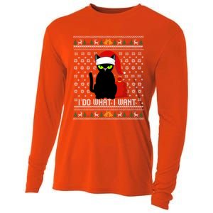 Black Cat Santa Hat I Do What I Want Ugly Christmas Cool Gift Cooling Performance Long Sleeve Crew