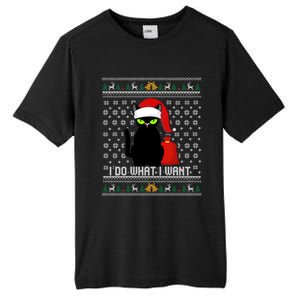 Black Cat Santa Hat I Do What I Want Ugly Christmas Cool Gift Tall Fusion ChromaSoft Performance T-Shirt