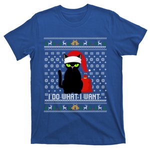 Black Cat Santa Hat I Do What I Want Ugly Christmas Cool Gift T-Shirt