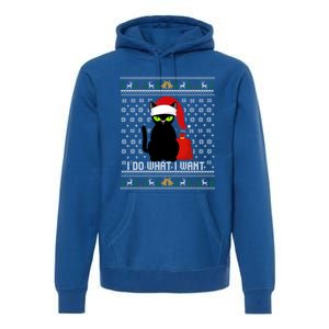 Black Cat Santa Hat I Do What I Want Ugly Christmas Cool Gift Premium Hoodie