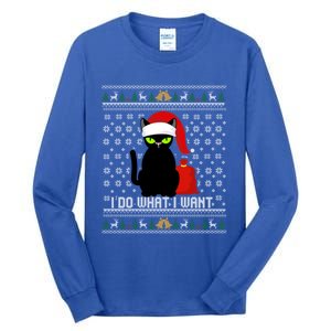 Black Cat Santa Hat I Do What I Want Ugly Christmas Cool Gift Tall Long Sleeve T-Shirt